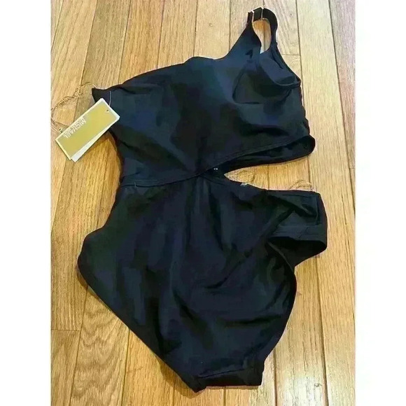 Michael Kors Women's One-Shoulder Black Swimsuit Size 8 - Picture 2 of 5